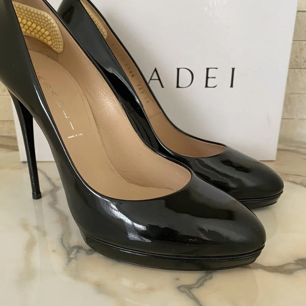 Casadei Black Patent Leather Platform Pumps High Heel Stilettos - Picture 2 of 5